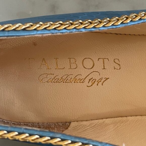 TALBOTS Snakeskin Embossed Blue Leather Braided Accent Chain Flats 6B - Picture 12 of 14